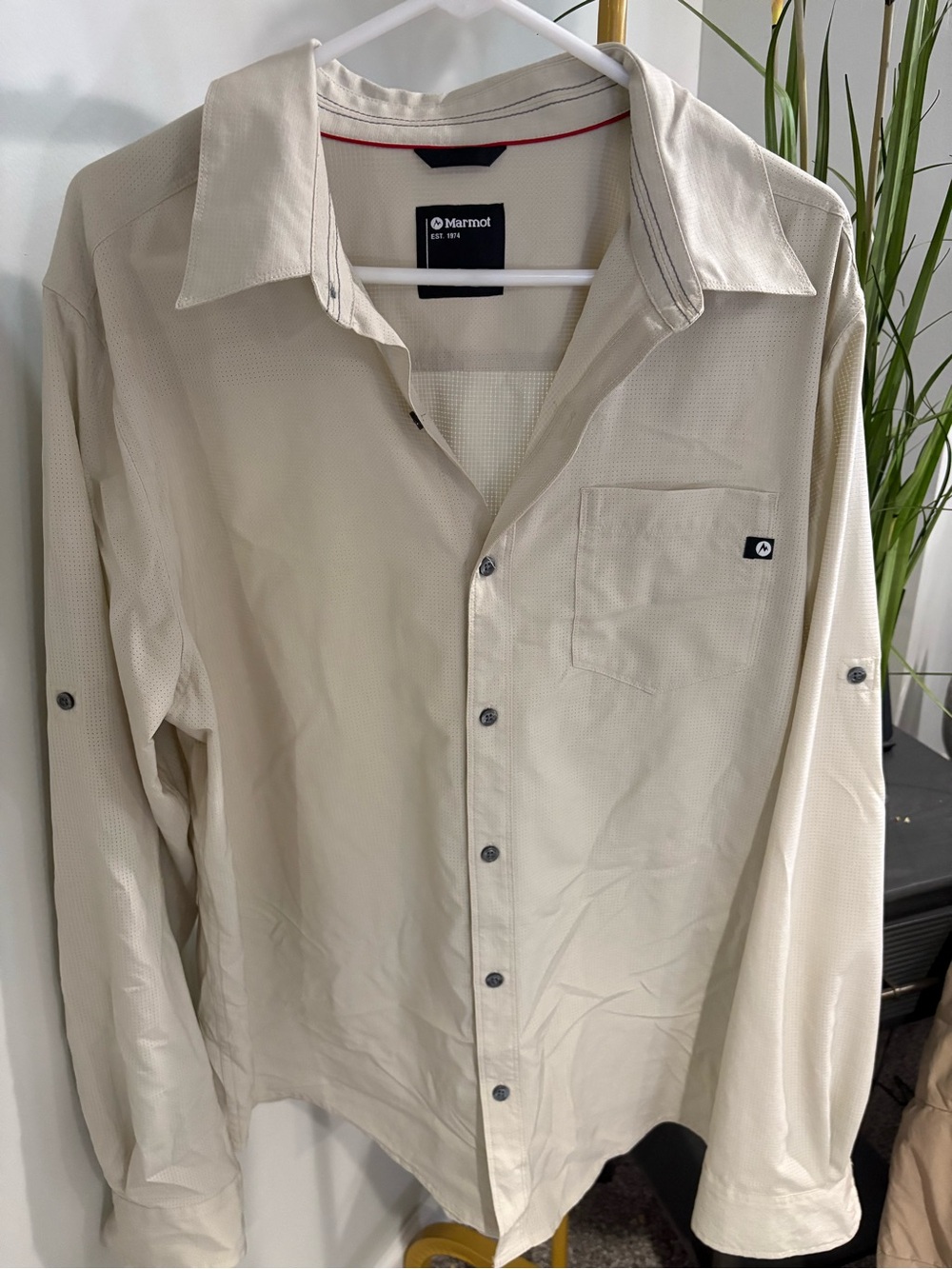 Marmot Men's Long Sleeve Button-Down Shirt in Cream Beige